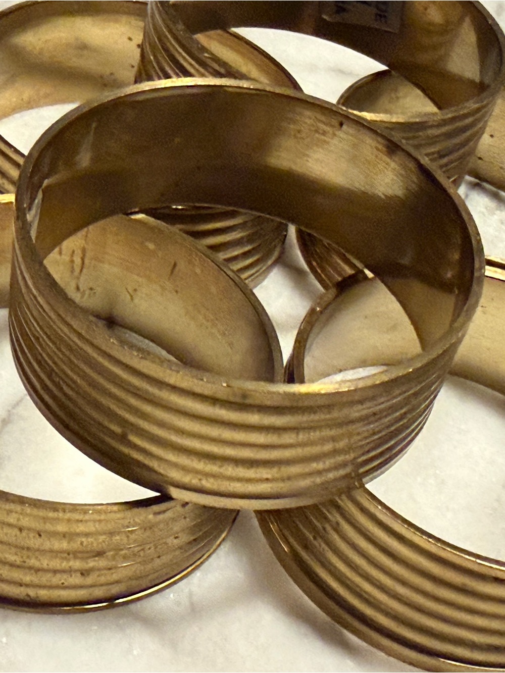 Brass Ribbed Napkin Rings - Gold Set - Picture 2 of 10